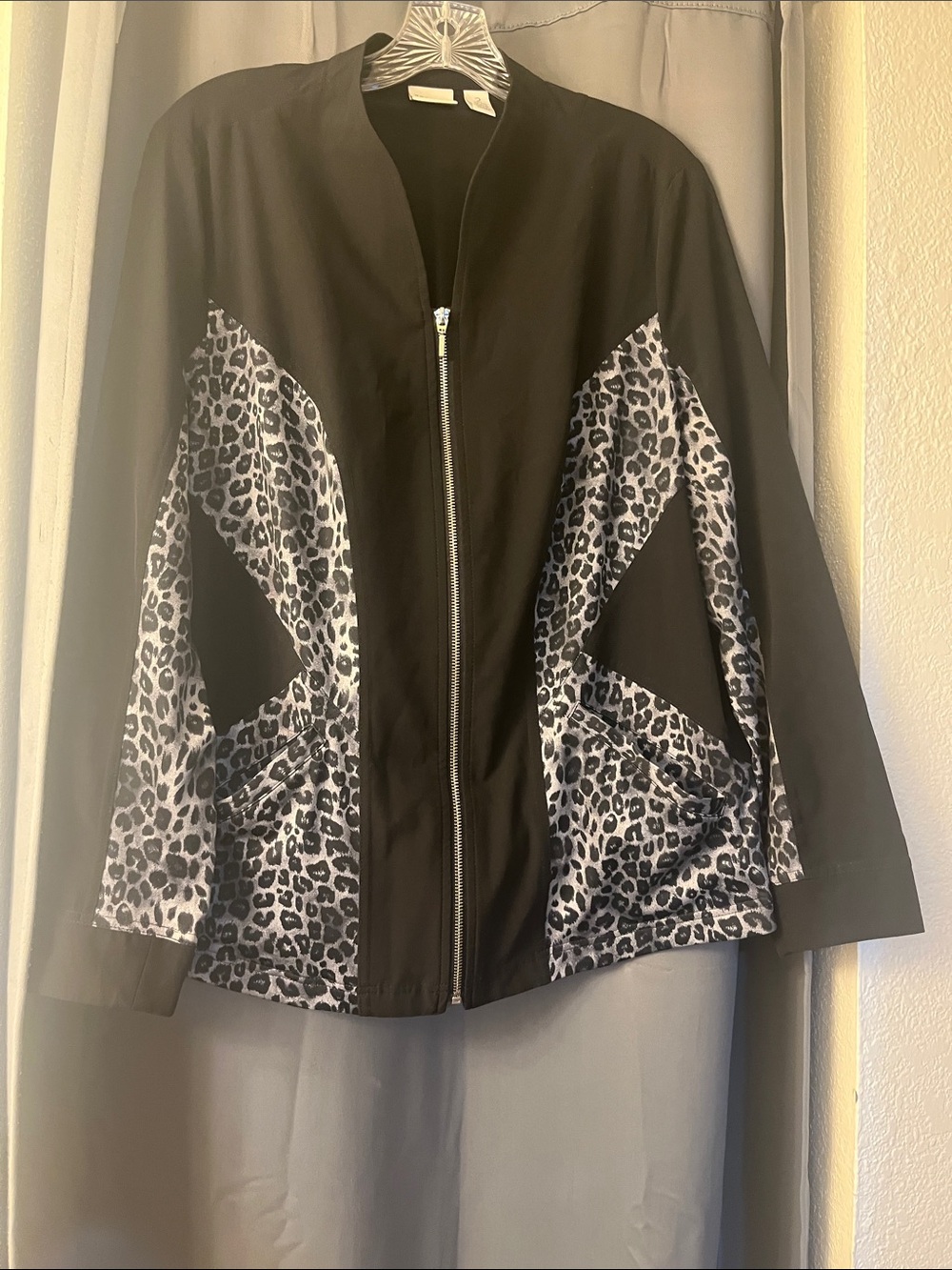 Black Jacket with Gray Leopard Panels - Women